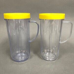 Magic Bullet Cups‎ Party Replacement Mugs with Yellow Comfort Lip Rings Lot of 2